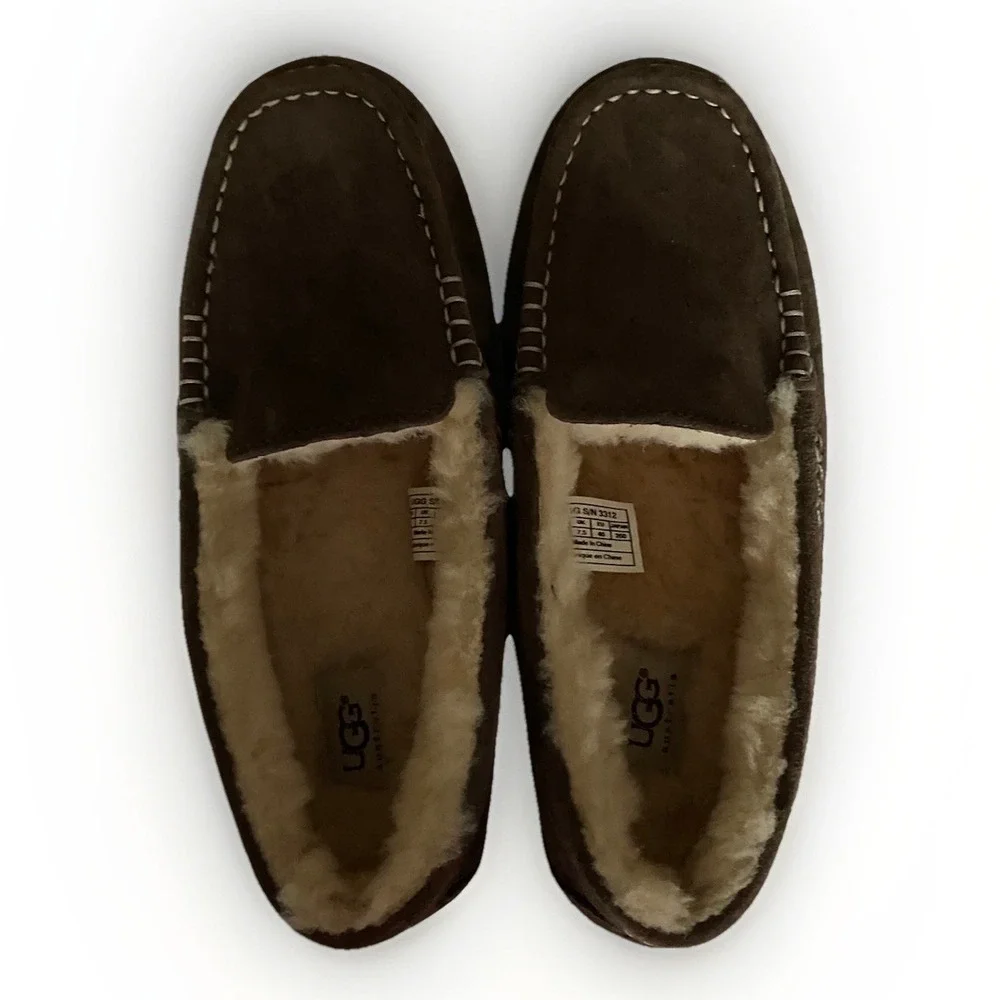 UGG‎ Ascot Moccasin Slipper Men's Sz 9 Brown Suede Shearling Slip-on Grandpacore